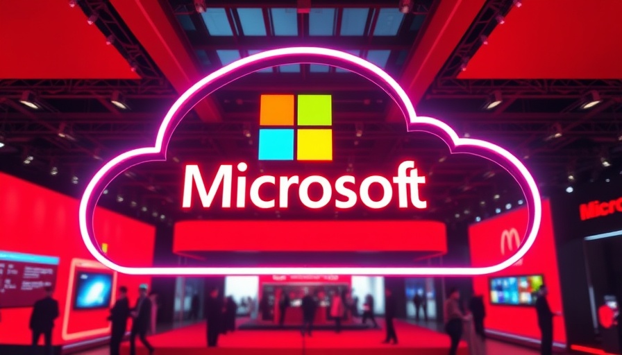 Microsoft logo in illuminated cloud outline at tech showcase.