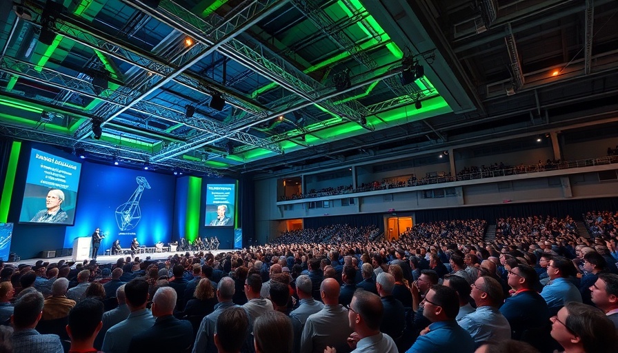 Audience at TechCrunch Disrupt event, vibrant industrial setting.
