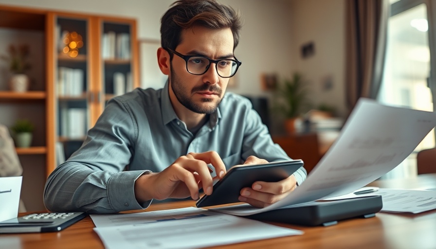 Focused individual using a calculator for debt repayment strategies.
