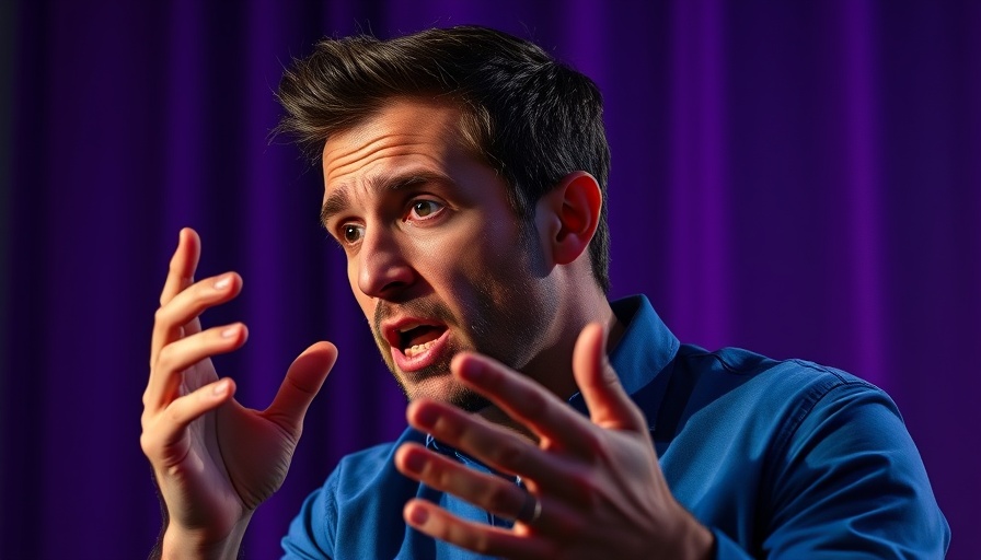 Man discussing student loan repayment in job search, intense expression.