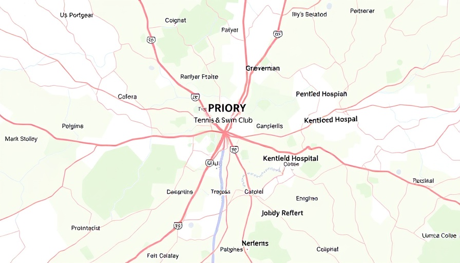 Digital map showing local area with landmarks for local news today.