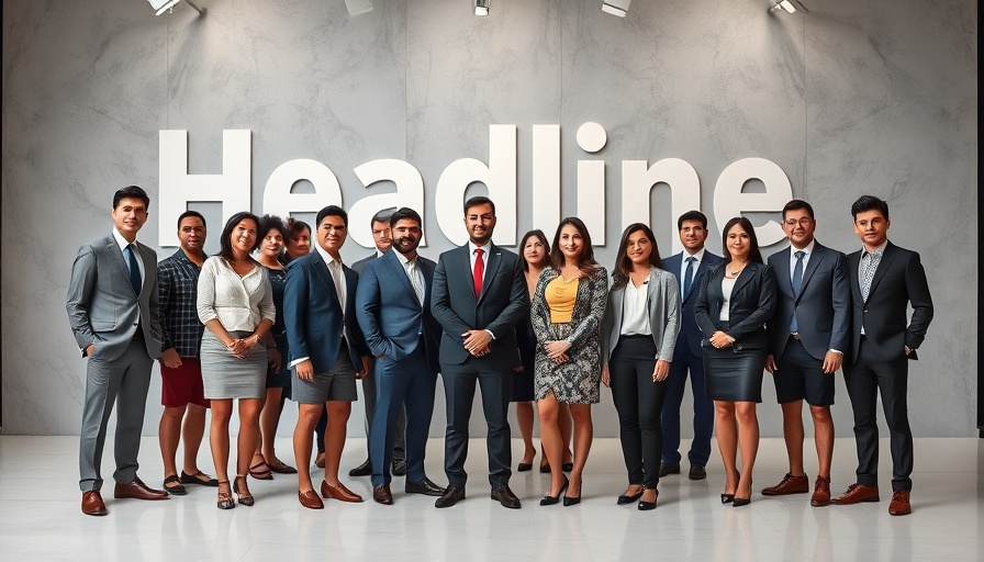 Headline Asia $145M fund team posing in front of logo in a modern studio.