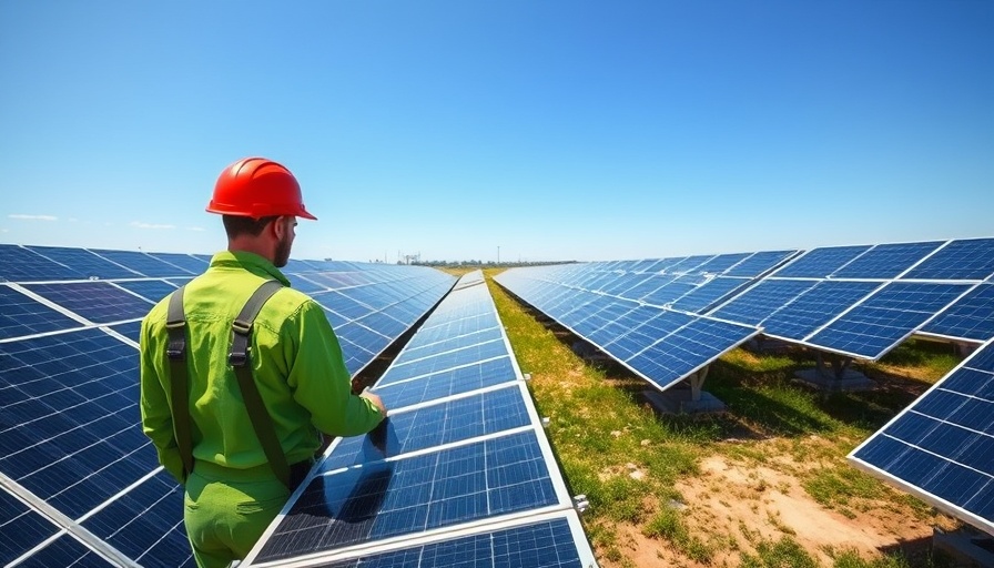 Vast solar panel field with worker maintenance, Google solar power deal.