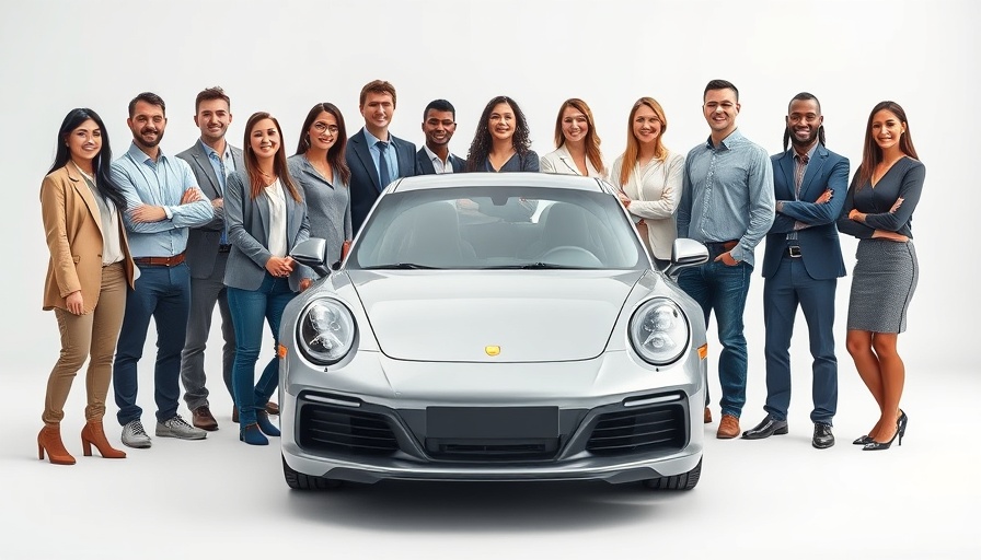 Diverse group with car, used car market Egypt.