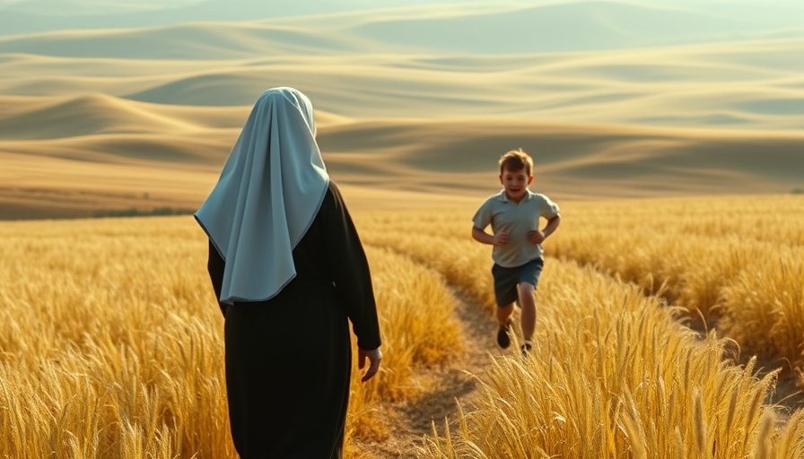 Cultural Identity in The New Boy Film: Nun and boy in golden field.