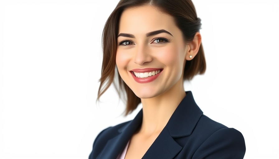 Professional woman in navy blazer from the aesthetic industry.