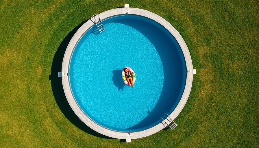 Choosing the right above ground pool; aerial view with a person relaxing.