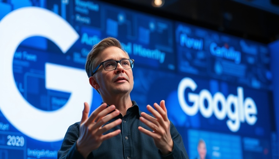 Tech executive explaining AI mode in Google search, vibrant design.