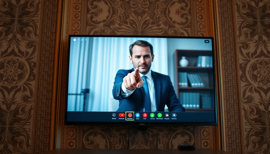 Virtual conference backdrop with prominent businessman image and intricate patterns.
