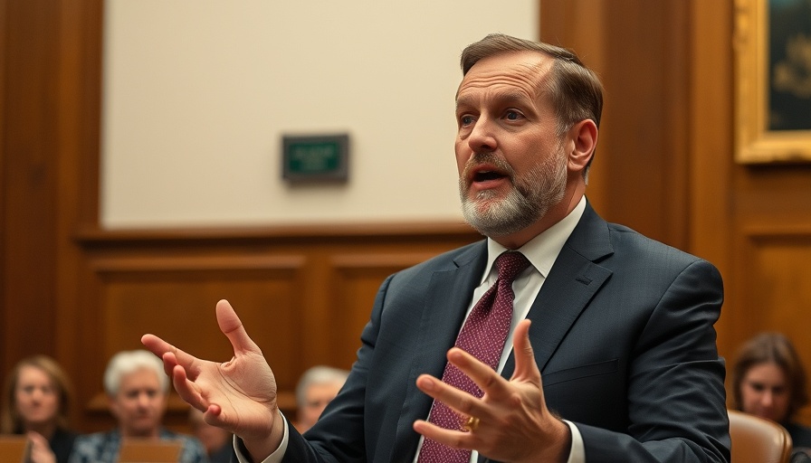 Man discussing policy gestures energetically in formal setting.