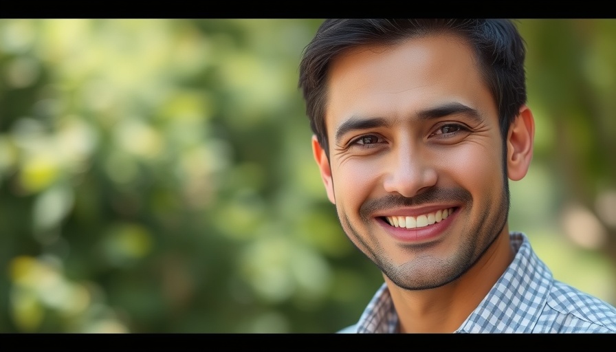 Smiling man outdoors in soft natural light, conveying positivity.