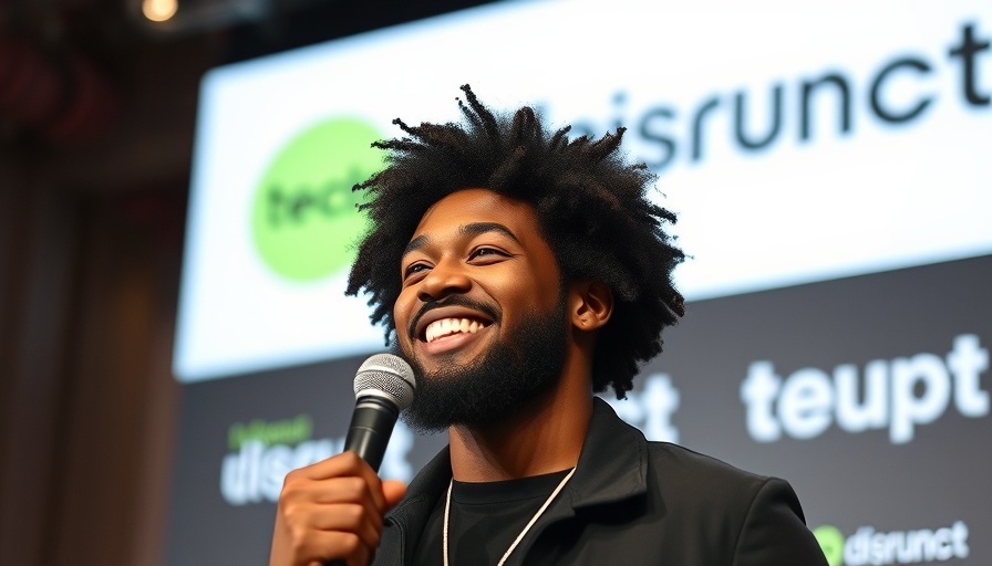 TechCrunch Disrupt event speaker smiling on stage about 2025 tickets.