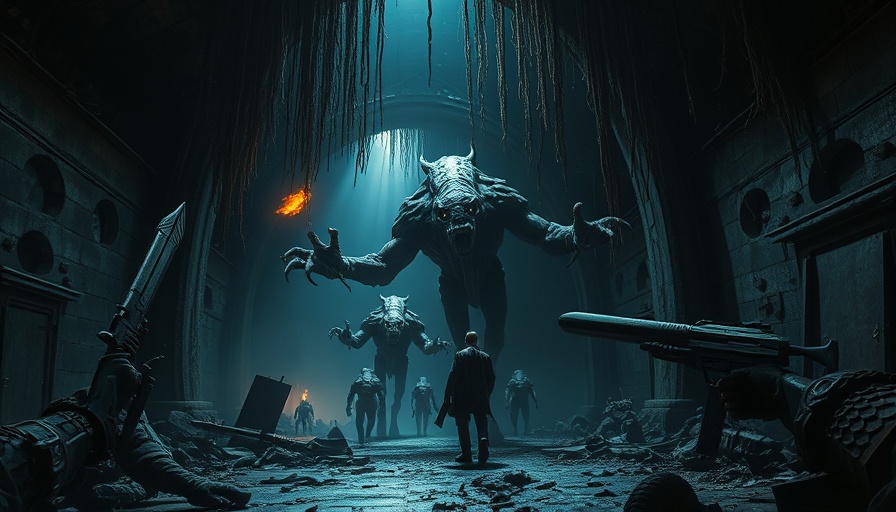 Doom: The Dark Ages review scene with monstrous creatures and weapon.