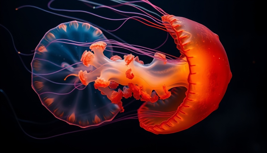 Translucent jellyfish with orange glow in dark ocean, linked to moratorium on deep-sea mining.