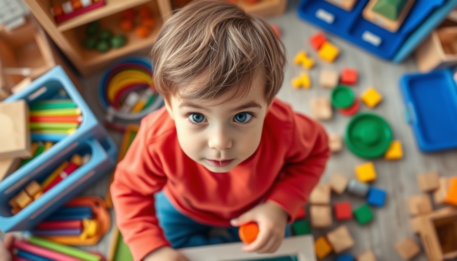 Child engaged with educational toys, vibrant learning scene.