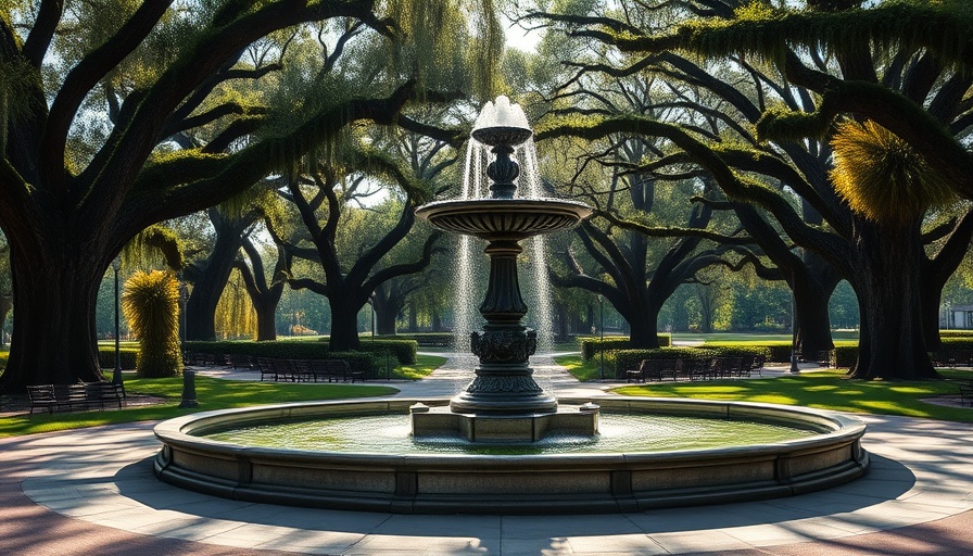 Fountain in a lush Savannah park, unique things to do in Savannah GA.