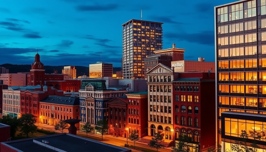 Vibrant evening cityscape in Worcester MA, showcasing summer activities.