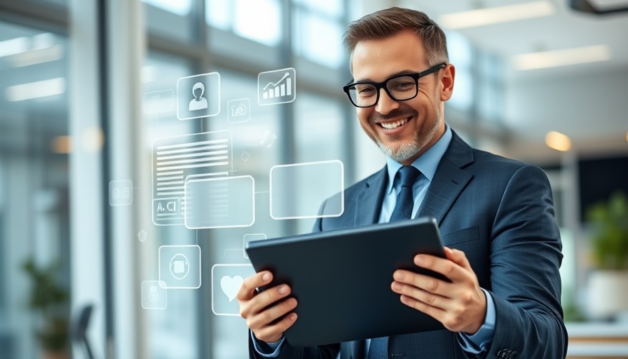 Friendly sales rep using AI-powered coaching technology in a modern office.