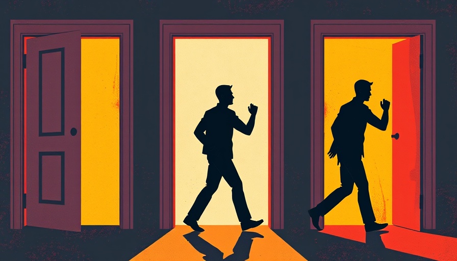 Abstract illustration of figures in vibrant colors symbolizing 2025 tech layoffs.