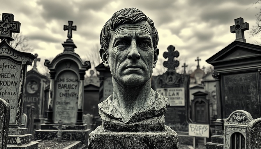 Historic Jim Morrison bust in a cemetery setting.