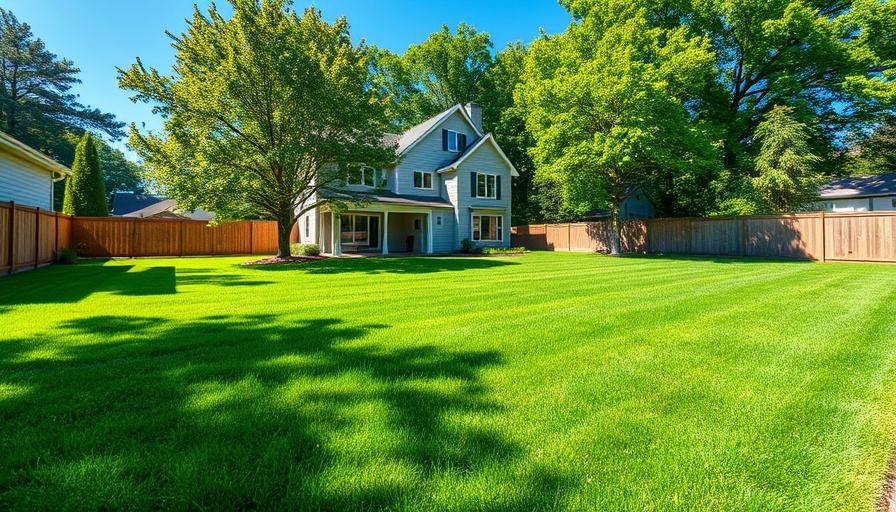 Modern house with lush lawn and trees, sunny day.