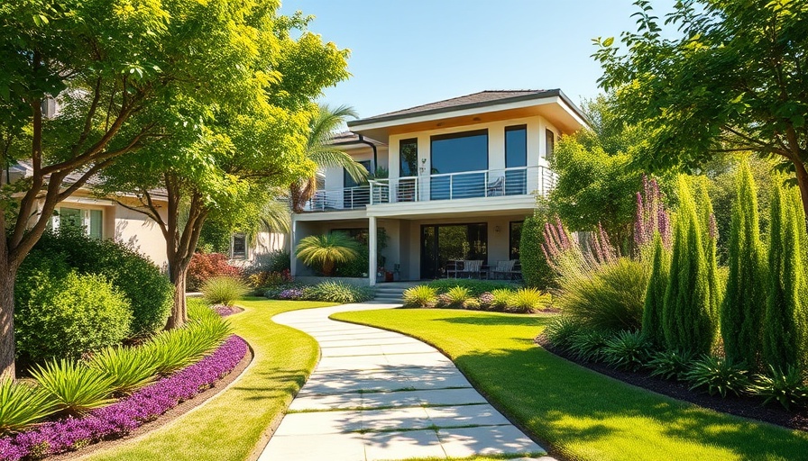 Modern house with lush garden and vibrant plants