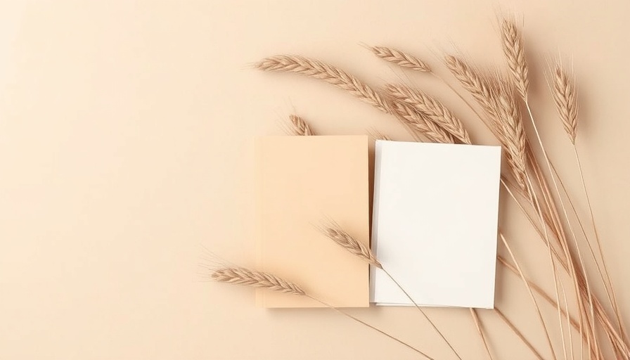 Neutral color scheme with palette cards and wheat stems.