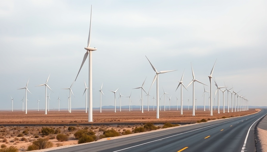 Wind turbines along a road symbolizing China CO2 emissions reduction.