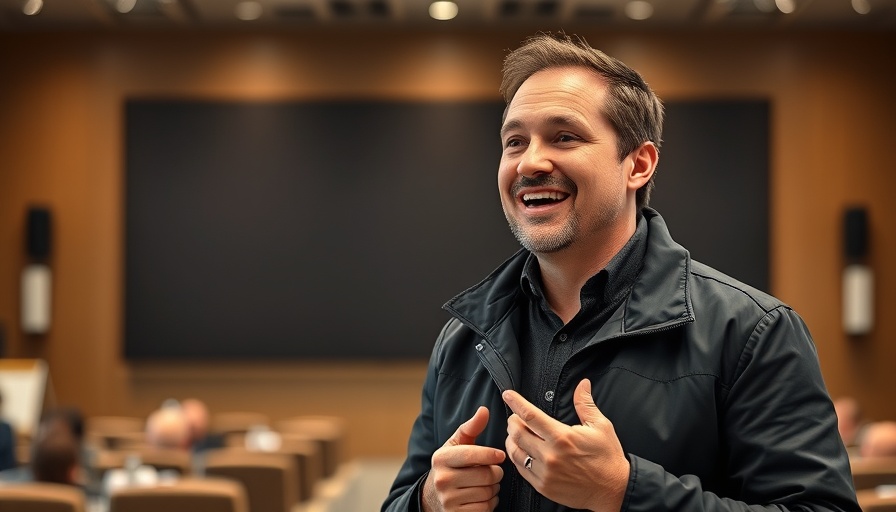 Gemini Diffusion AI model presenter at a conference.