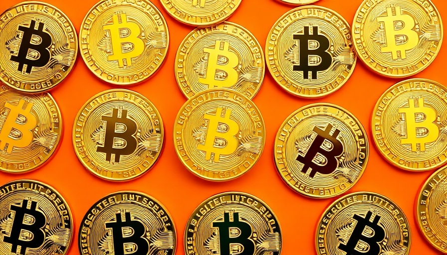 Gold Bitcoin coins pattern on orange, reflecting crypto market sentiment.