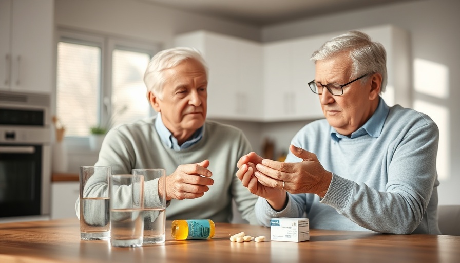Elderly couple reviewing vitamin D supplements in kitchen