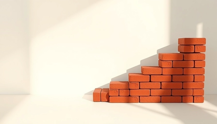 Red brick stacks forming a chart on white surface, AI benchmarking.