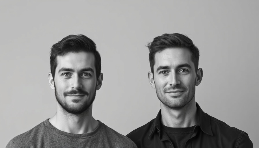 Two men posing with calm expressions in monochrome, latest tech news.