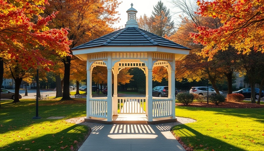 Gazebo at Corte Madera Menke Park amid fall foliage.