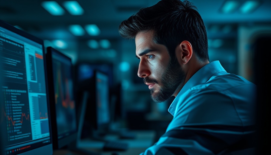 Professional man analyzing computer monitors in office, Argentina pension protests.
