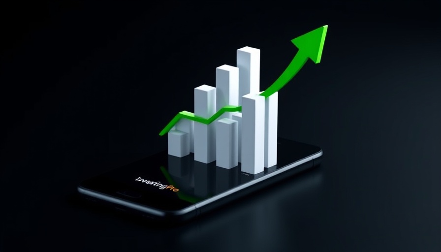 3D bar chart rising from smartphone with growth arrow, insider trading news.