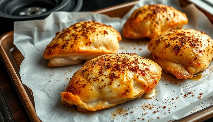 Baked chicken breasts on tray - healthy recipes.