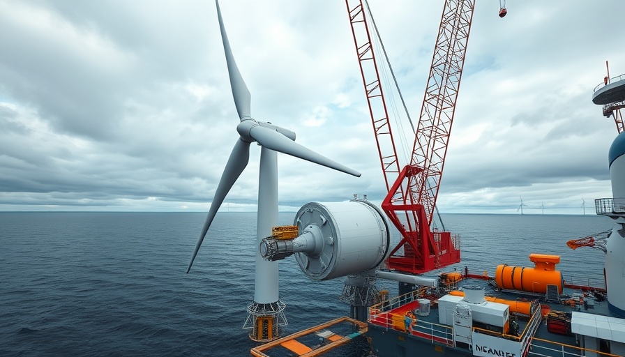 Offshore wind turbine decommissioning with crane and workers
