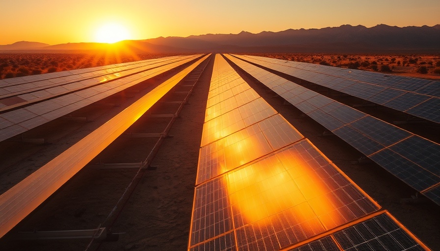 Vast solar panel field during sunset highlighting renewable energy.