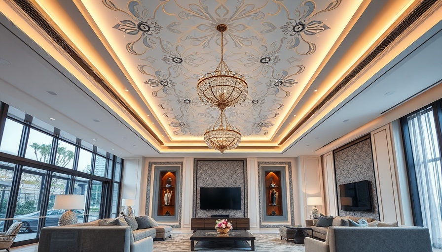 Luxurious living rooms with modern false ceiling design, elegant lighting.
