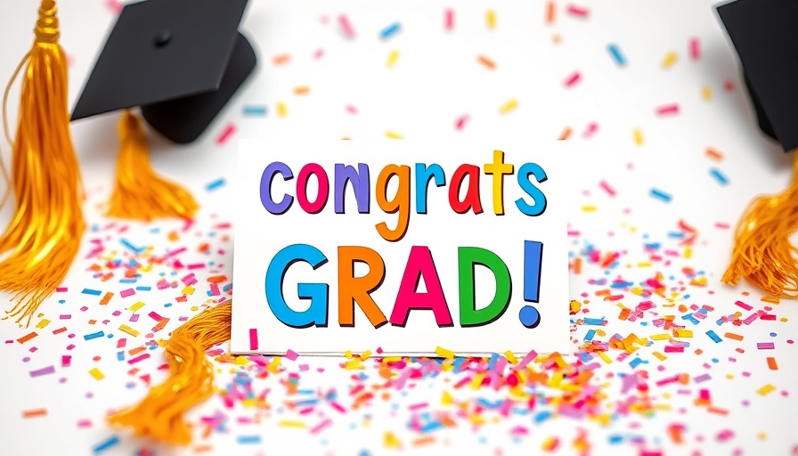 Creative graduation party ideas with congratulatory card and tassels.