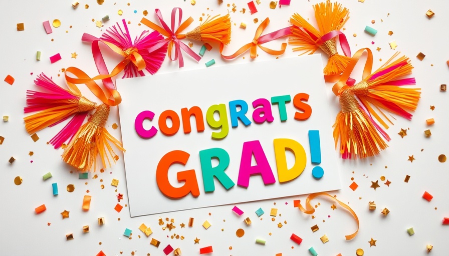 Graduation Party Ideas: Festive card and decorations with confetti.
