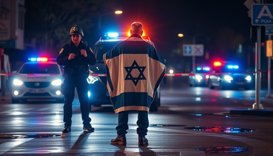 Police and Israeli flag during nighttime security scene