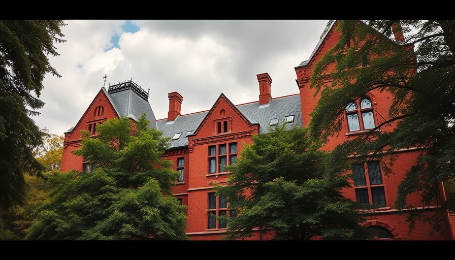 Stately Harvard building amid trees, capturing campus tranquility.
