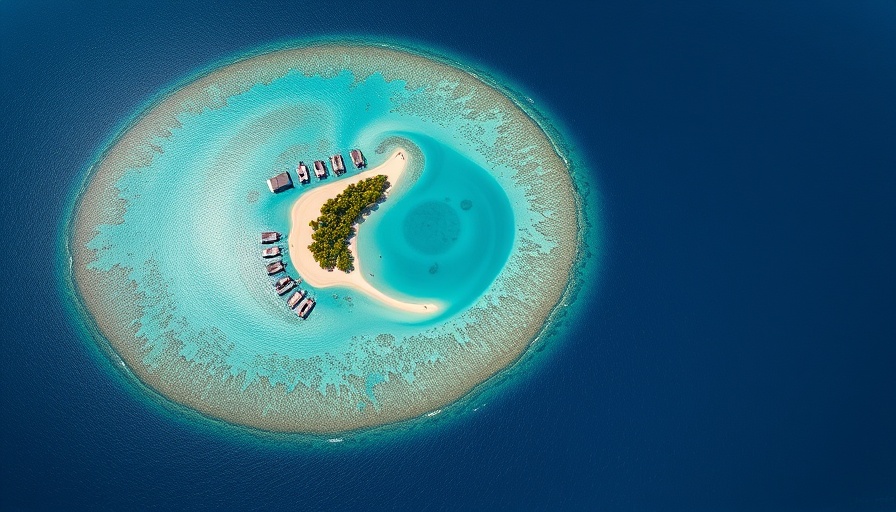 Aerial view of Chagos Islands atoll with turquoise water.
