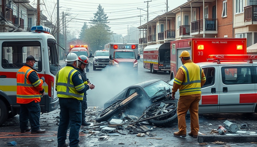 San Diego plane crash scene with emergency responders and debris.