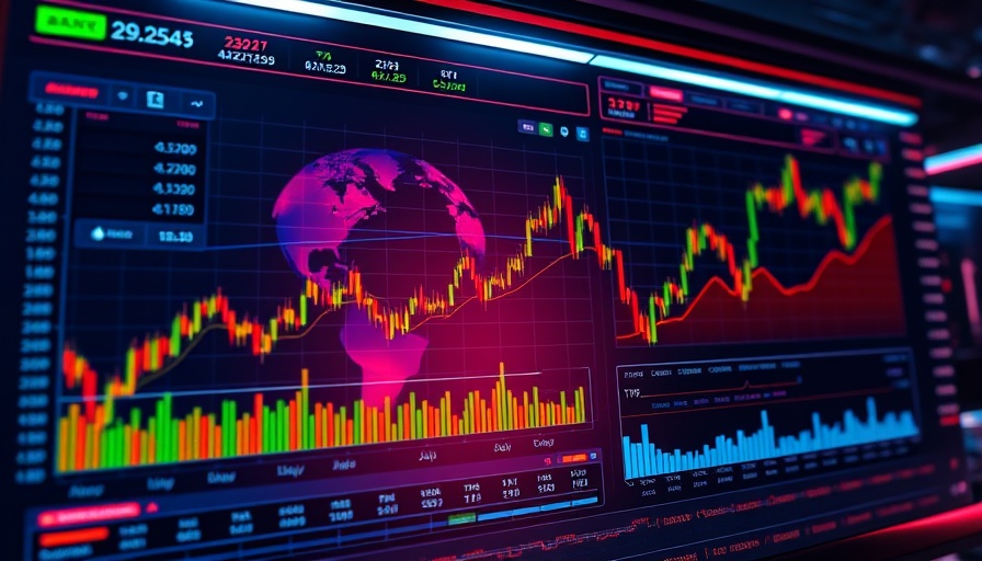 Futuristic stock trading screen with Palantir stock charts.
