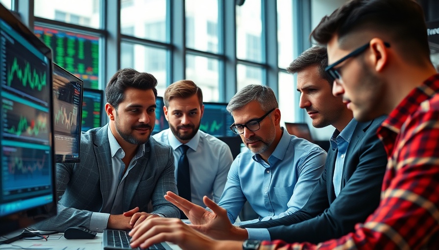 Professionals analyzing data screens discussing Palantir stock sale.