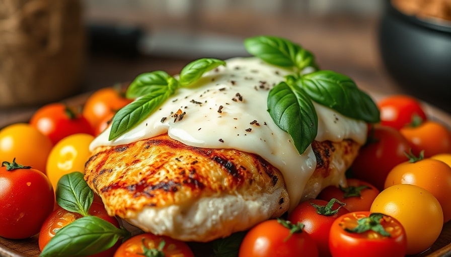 Chicken Caprese Recipe with melted cheese and cherry tomatoes.