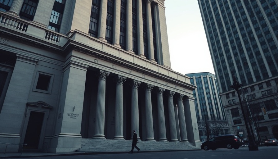 Impact of Trump policies on US bond market with government building facade.